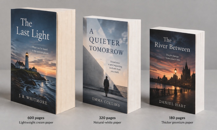 Long, standard and short novels using different paper weights