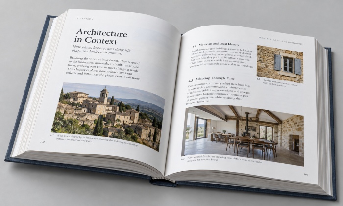 Sewn casebound hardcover book opened naturally without lying flat