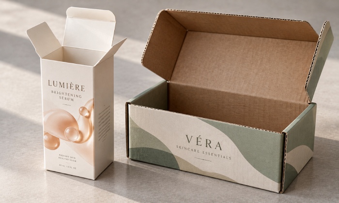 Thin paperboard carton edge compared with the fluted edge of a corrugated box