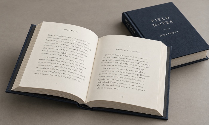 Thread-sewn hardcover showing the book block, hinge and finished spine