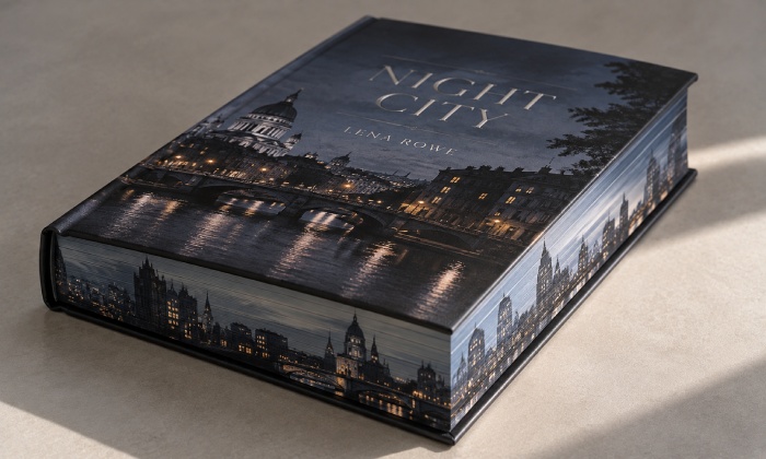 Hardcover book with coordinated cover artwork and printed fore edge