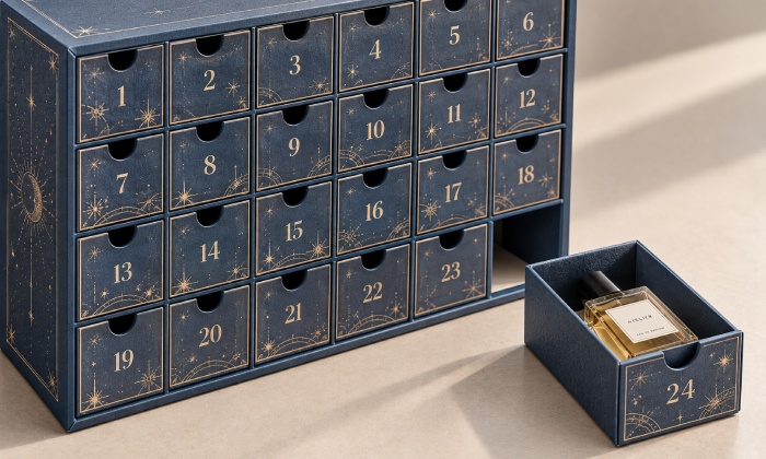 Removable paperboard insert inside an Advent calendar drawer