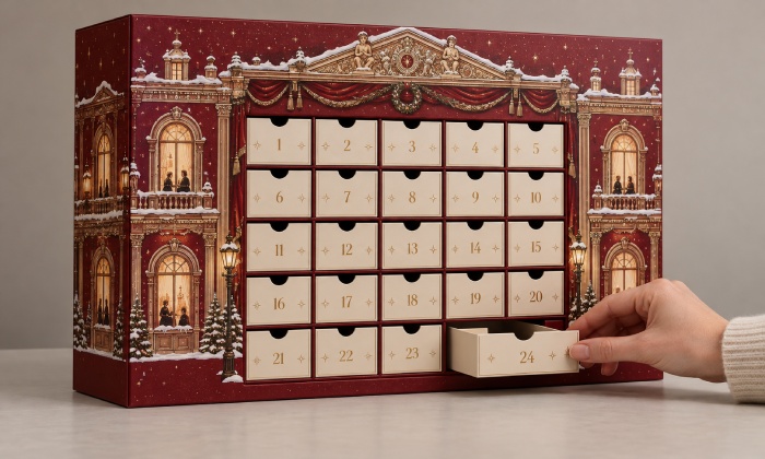 Large Advent calendar with drawers shown at realistic scale