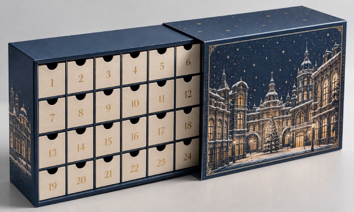 Removable numbered sleeve for a reusable drawer Advent calendar