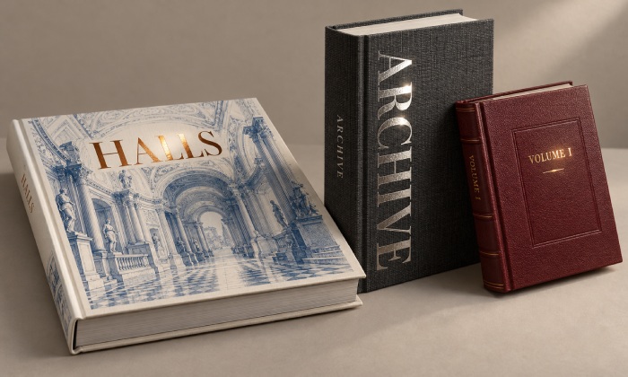 Copper, silver and gold foil stamping on paper, cloth and PU hardcover books
