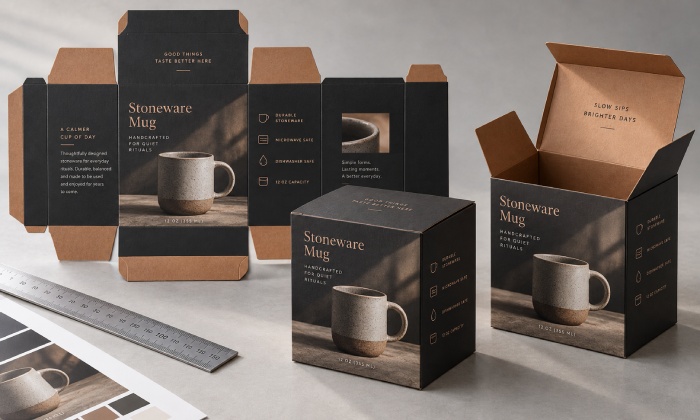 Flat box artwork compared with closed and opened cartons to check panel direction
