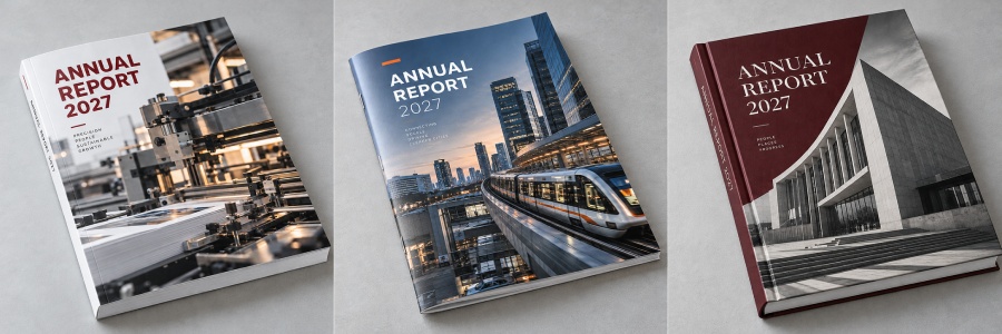 Saddle-stitched, perfect-bound and case-bound annual report formats